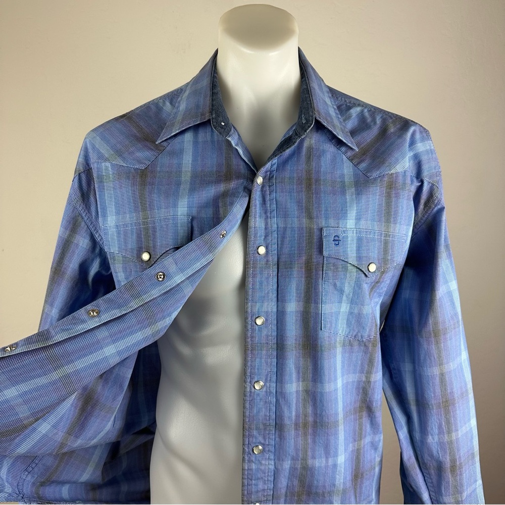 Stetson Blue and Gray Plaid Button Down Shirt